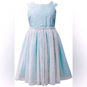 Bonnie Jean Girls Jacquard Bodice & Pearl Chiffon  Dress, Aqua (10) Easter Dress